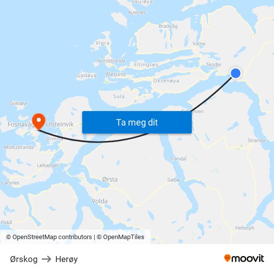 Ørskog to Herøy map
