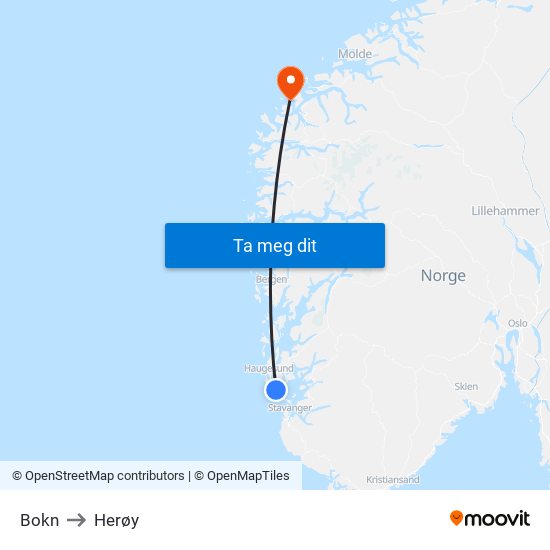 Bokn to Herøy map