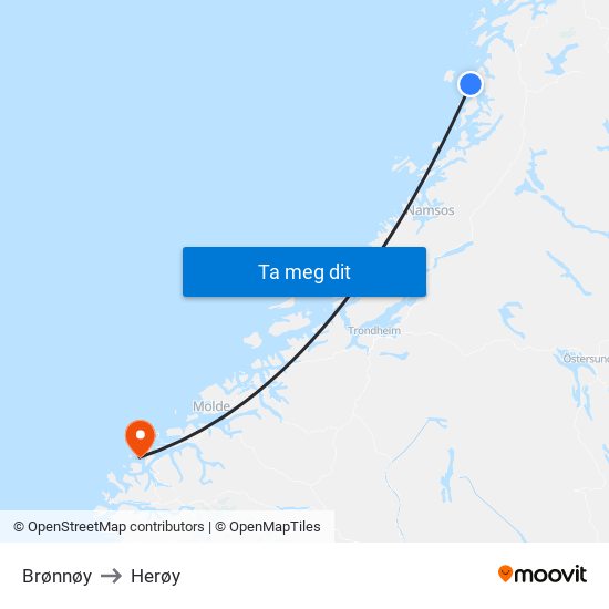 Brønnøy to Herøy map