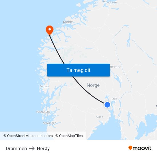 Drammen to Herøy map
