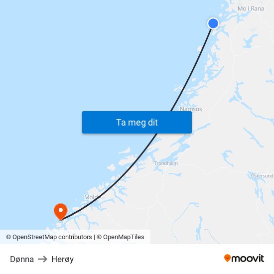 Dønna to Herøy map