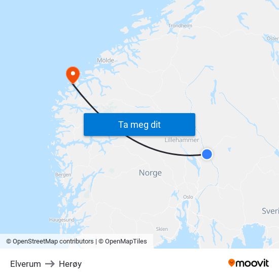 Elverum to Herøy map