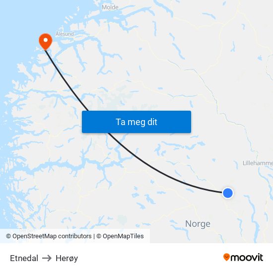 Etnedal to Herøy map