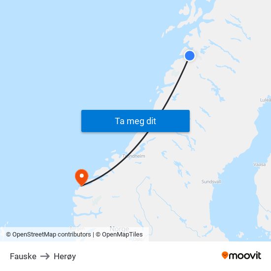 Fauske to Herøy map