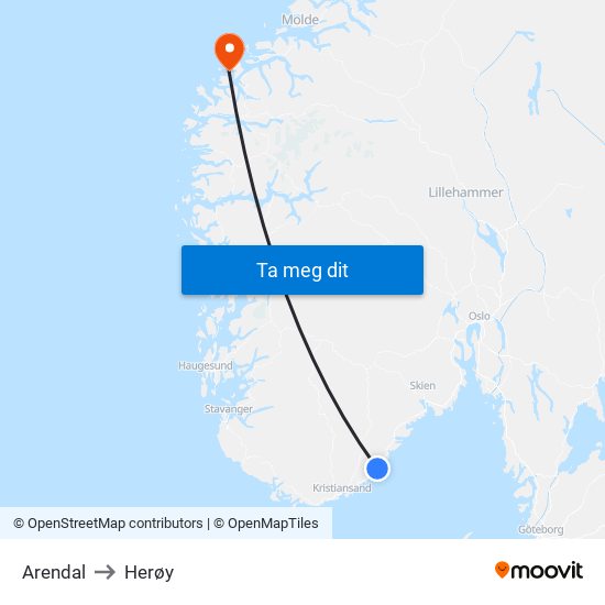 Arendal to Herøy map