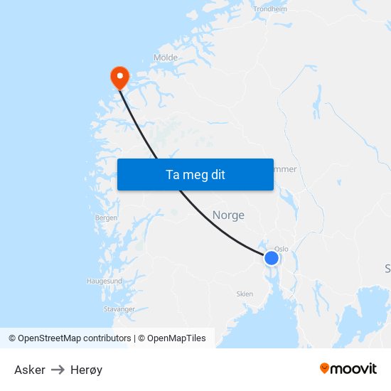 Asker to Herøy map