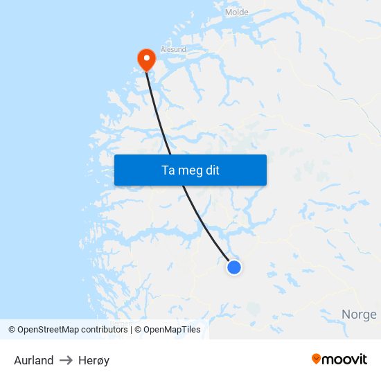 Aurland to Herøy map