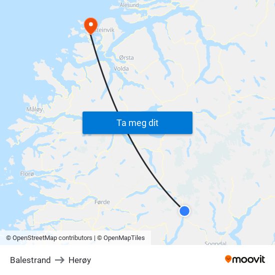 Balestrand to Herøy map