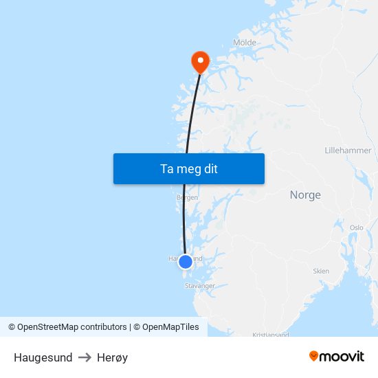 Haugesund to Herøy map