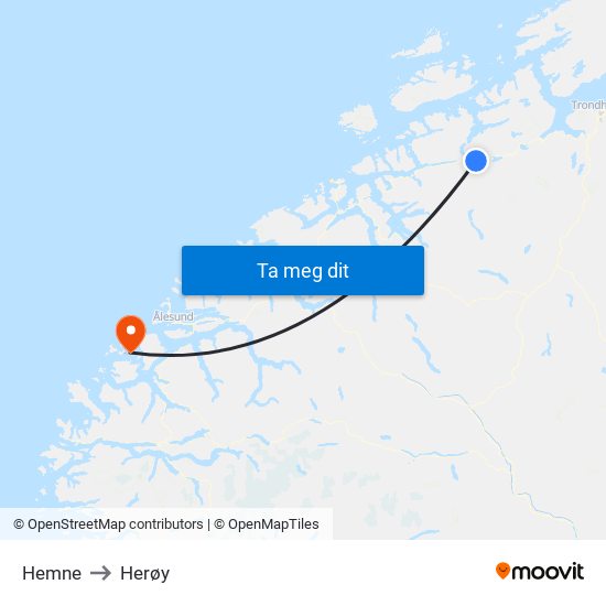 Hemne to Herøy map