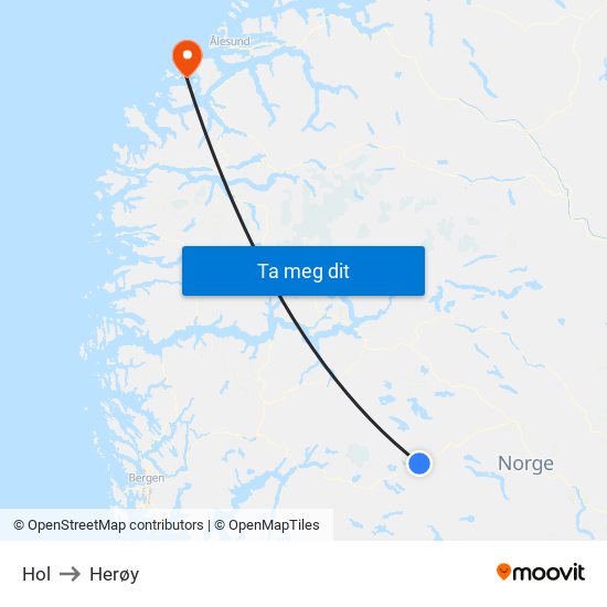 Hol to Herøy map