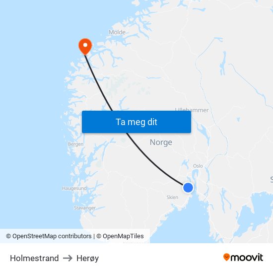 Holmestrand to Herøy map