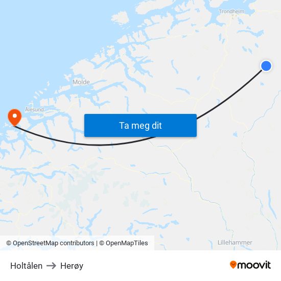 Holtålen to Herøy map