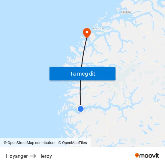Høyanger to Herøy map