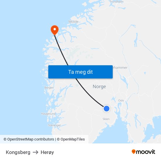 Kongsberg to Herøy map