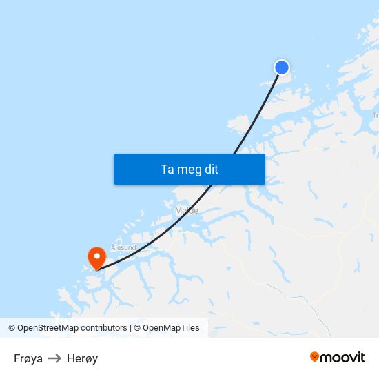 Frøya to Herøy map