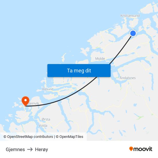 Gjemnes to Herøy map