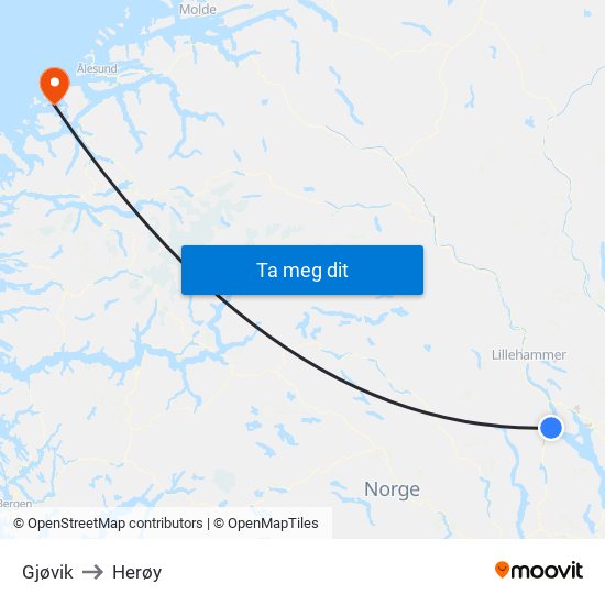 Gjøvik to Herøy map
