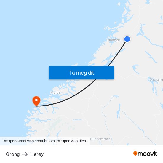 Grong to Herøy map