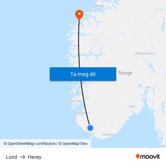 Lund to Herøy map