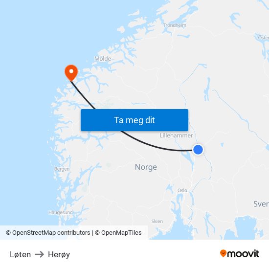 Løten to Herøy map