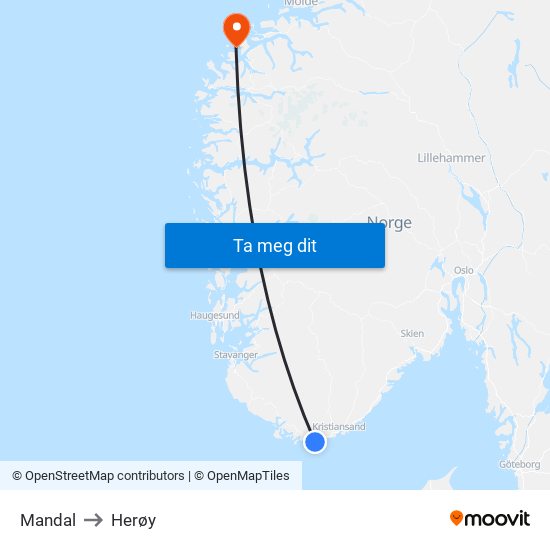 Mandal to Herøy map