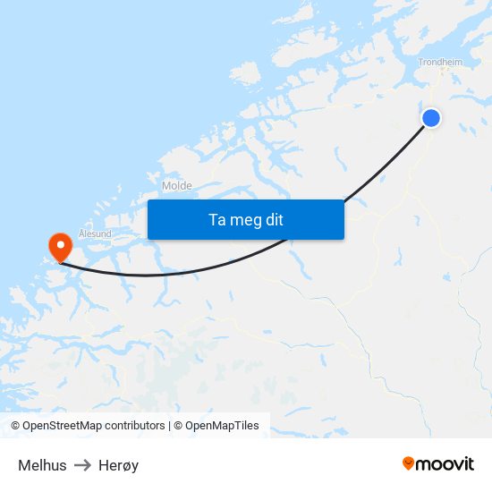 Melhus to Herøy map