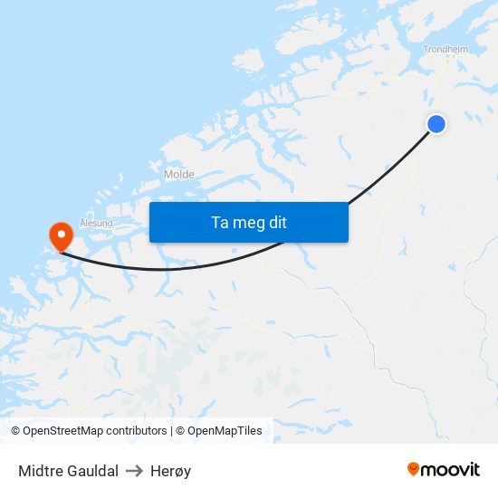 Midtre Gauldal to Herøy map