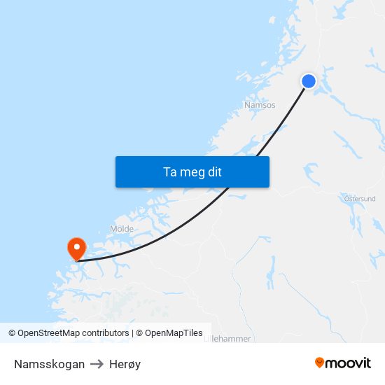 Namsskogan to Herøy map