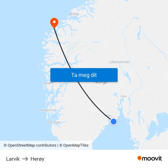 Larvik to Herøy map