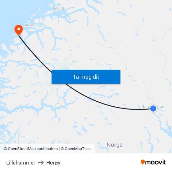 Lillehammer to Herøy map