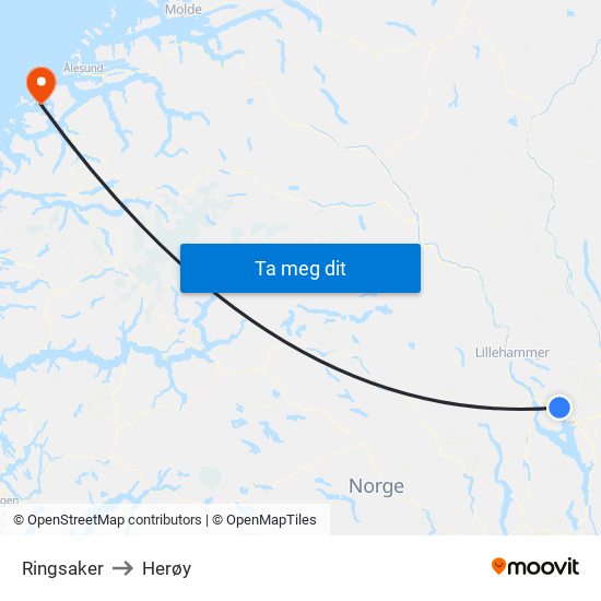 Ringsaker to Herøy map