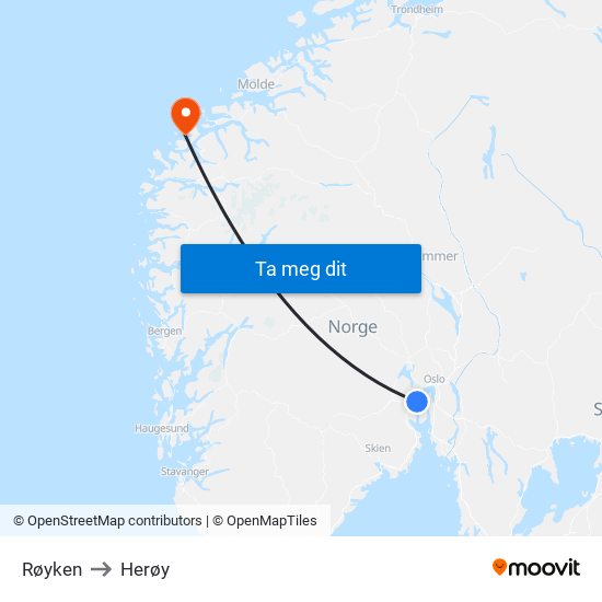 Røyken to Herøy map