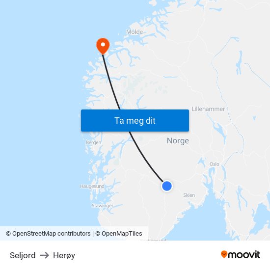 Seljord to Herøy map