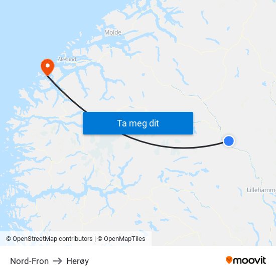Nord-Fron to Herøy map
