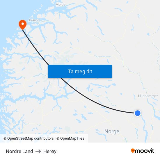 Nordre Land to Herøy map