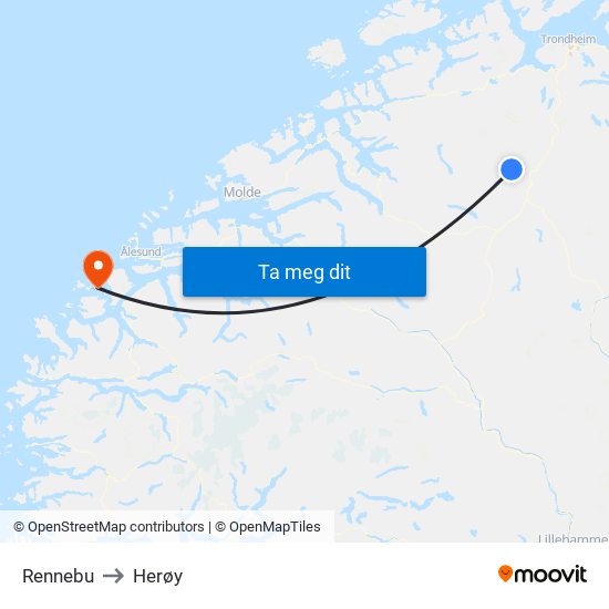 Rennebu to Herøy map