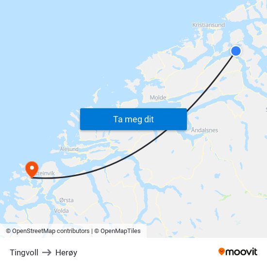 Tingvoll to Herøy map