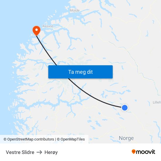 Vestre Slidre to Herøy map