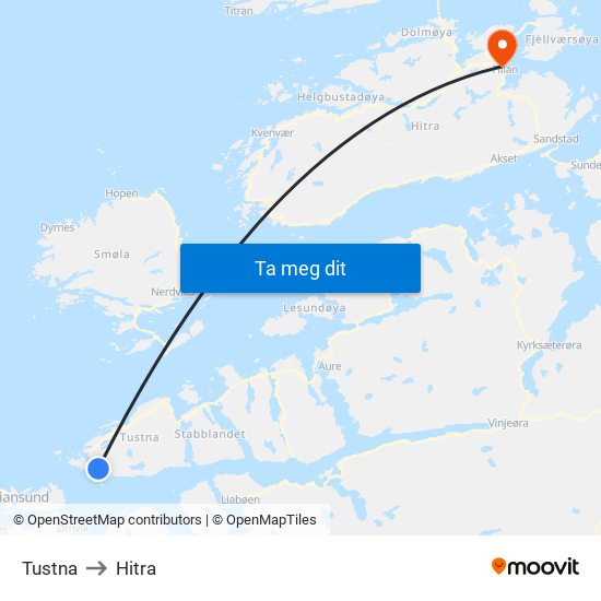 Tustna to Hitra map
