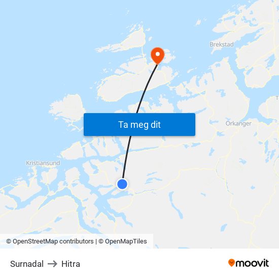 Surnadal to Hitra map