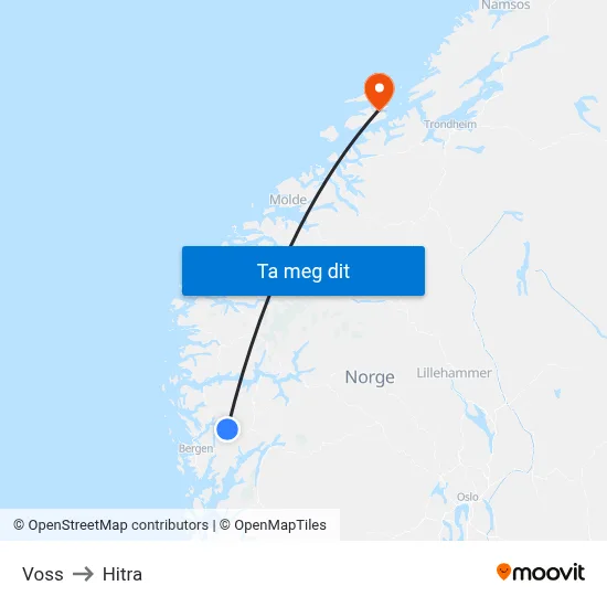 Voss to Hitra map