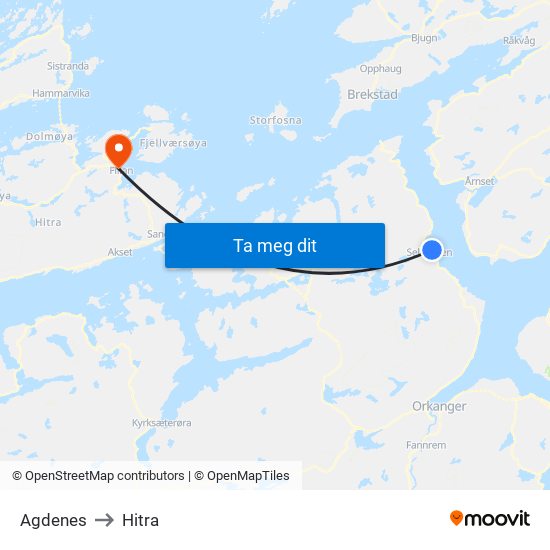 Agdenes to Hitra map