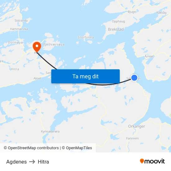 Agdenes to Hitra map