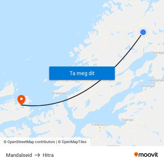 Mandalseid to Hitra map