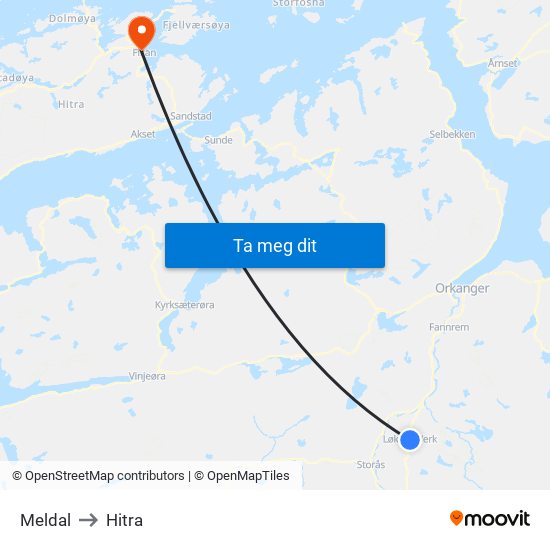 Meldal to Hitra map
