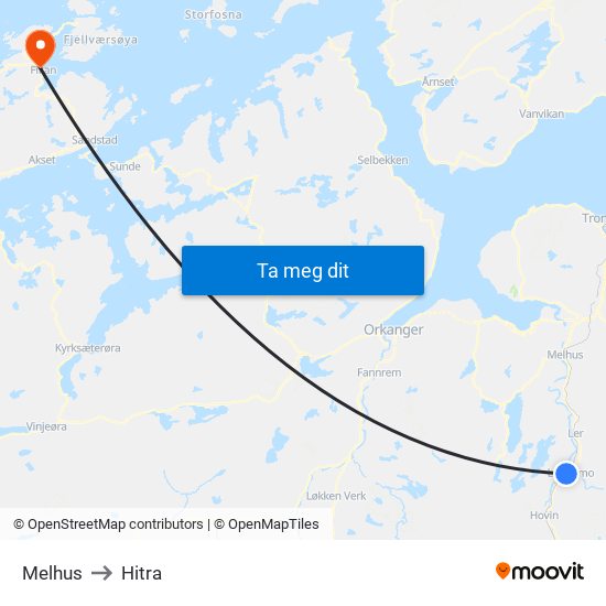 Melhus to Hitra map