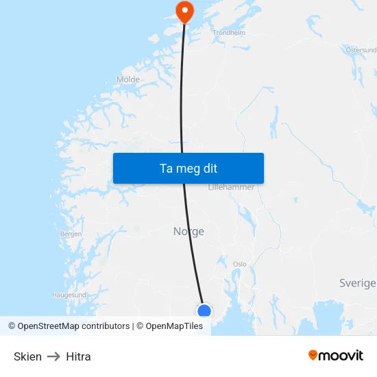 Skien to Hitra map