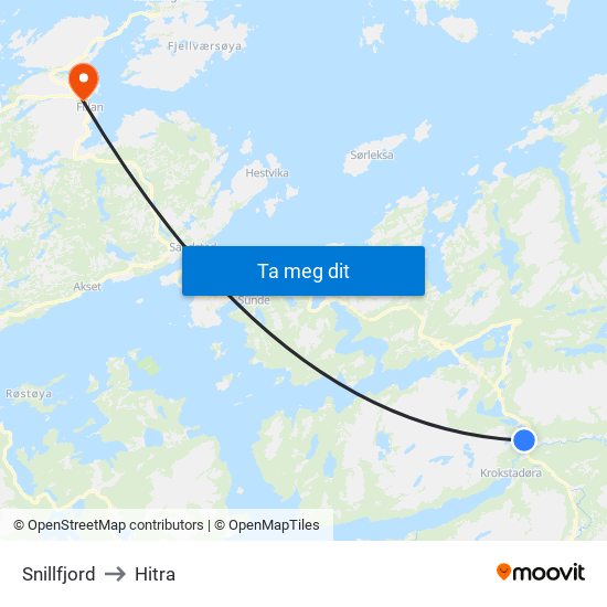 Snillfjord to Hitra map