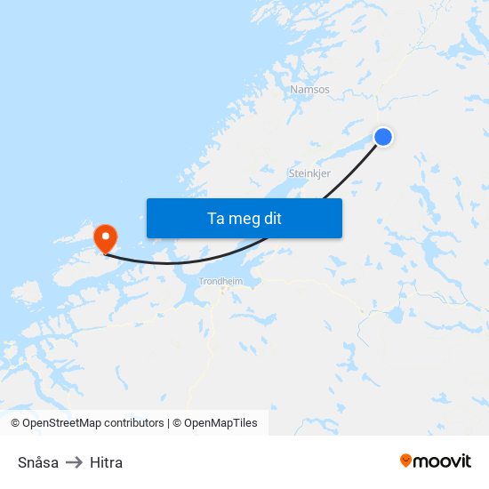 Snåsa to Hitra map